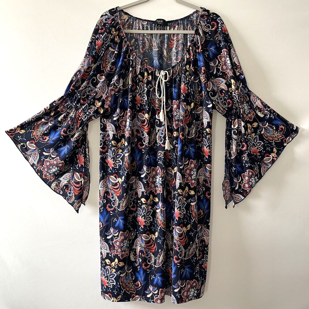 Naif Women Dress Paisley Floral Multicolor Bell Sleeve Polyester Plus Size 3X -C